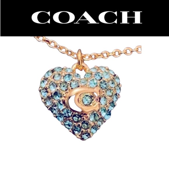 Coach Jewelry - COACH Heart w/Turquoise Crystals & Signature "C" Pendant on 16" Necklace, EUC